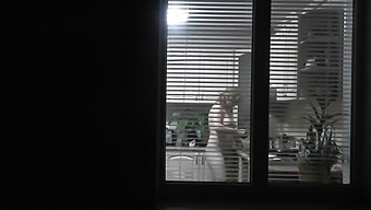 Naked Neighbor Seduces Voyeur In Kitchen